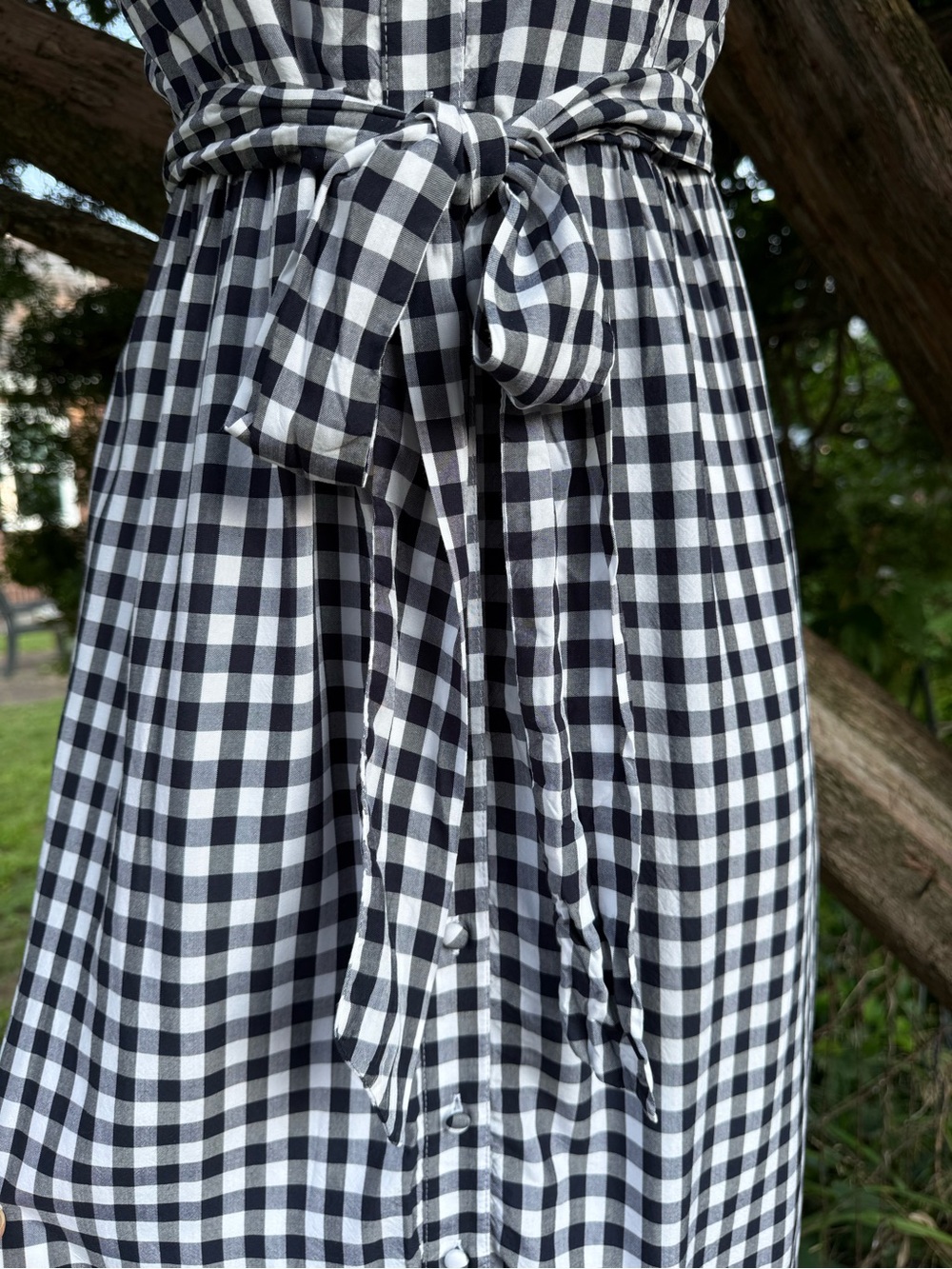 J CREW Gingham Black & White Button Front Size 8 Tie Strap Ruffle Hem Midi Dress - Picture 7 of 16